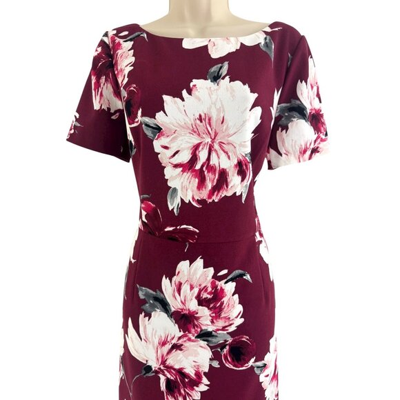White House Black Market‎ Burgundy Fall Floral Print Sheath Dress Size 12 Office - Picture 2 of 8